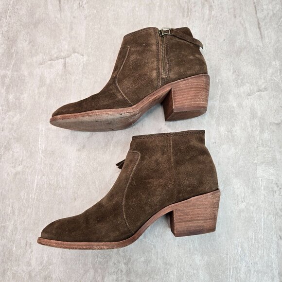 Madewell Western Ankle Booties  7.5 Dark Green Suede Low Block Heel Boots - Picture 6 of 12